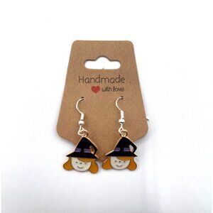 Handmade Witch Earrings, Halloween Jewelry, Silver Hoop, Cute Witch Hat